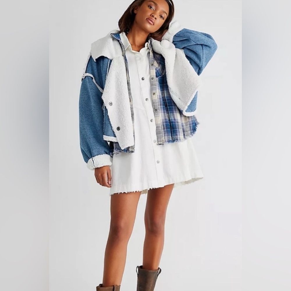 FREE PEOPLE Josephine Fleece Lined Jacket In Blue